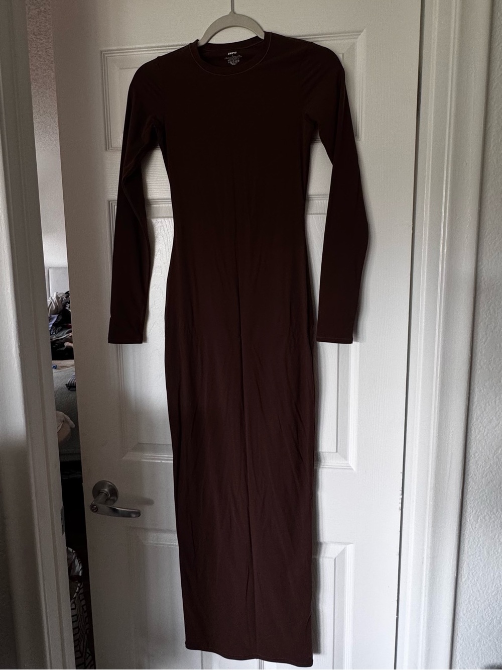 SKIMS Long Sleeve Dark Brown Bodycon Maxi Dress